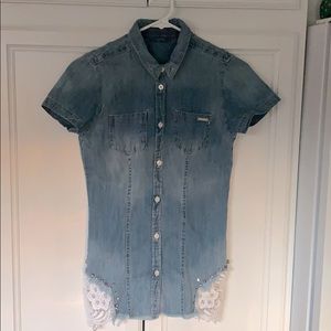 Guess denim lace button shirt xs